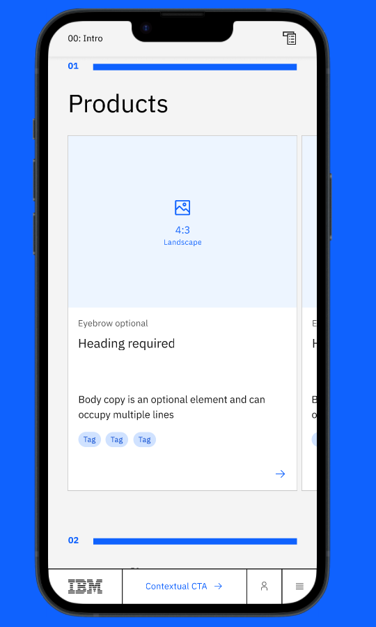 Mobile products section wireframe